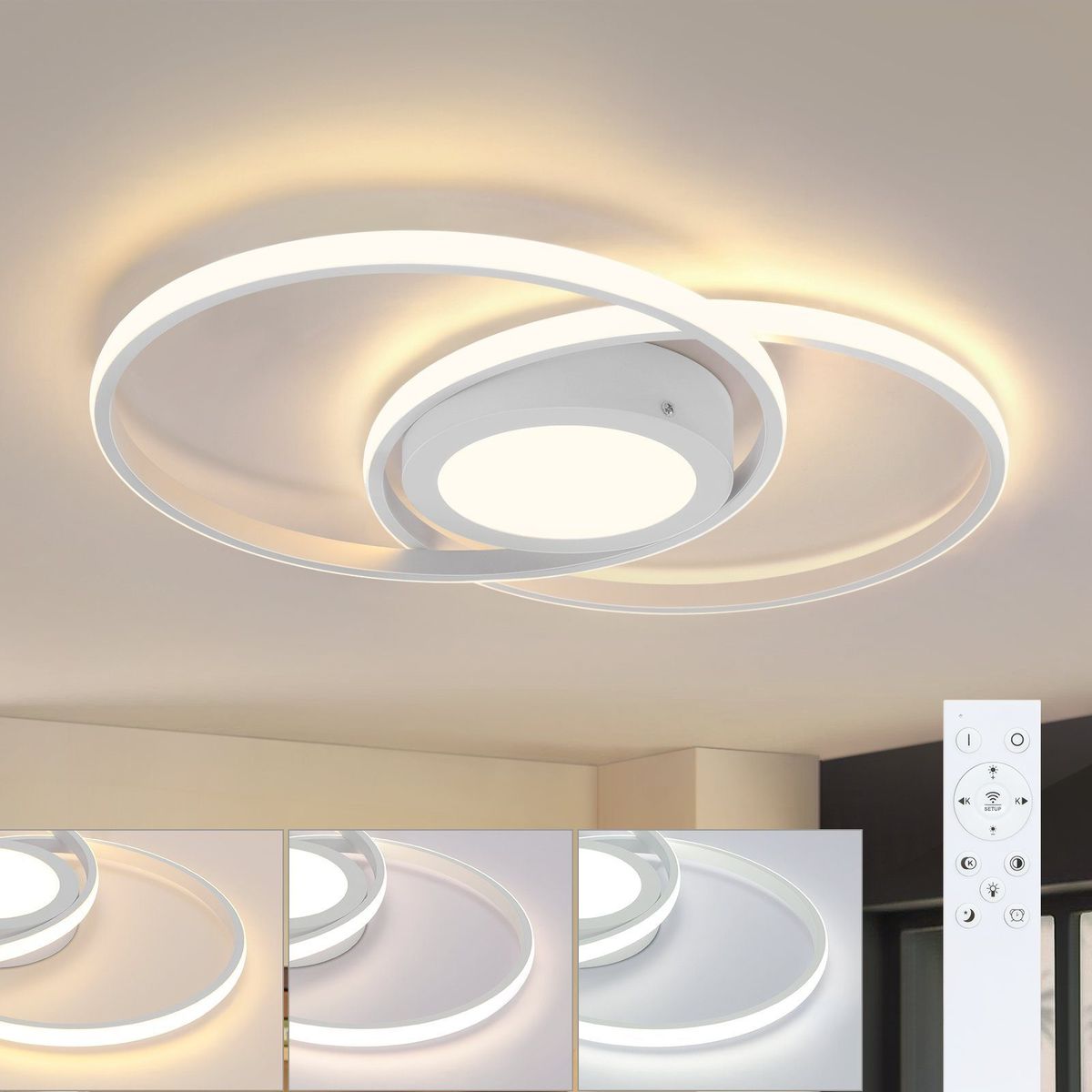 Glitzerlife Deckenlampe LED Deckenleuchte Weiß - Schlafzimmerlampe Dimmbar Mit Fernbedienung 48W Wohnzimmerlampe Moderne Deckenbeleuchtung Für Decke Küche Büro_voghion.com