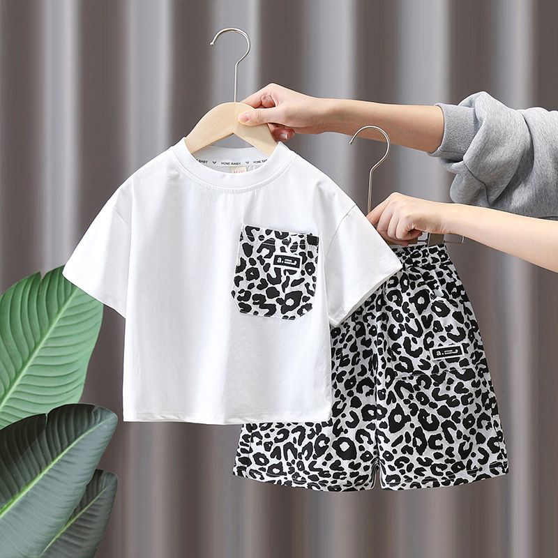 Mother Kids New Style Fashionable Clothes Summer Short Sleeve Leopard Print Two Piece Suit Summer_voghion.com