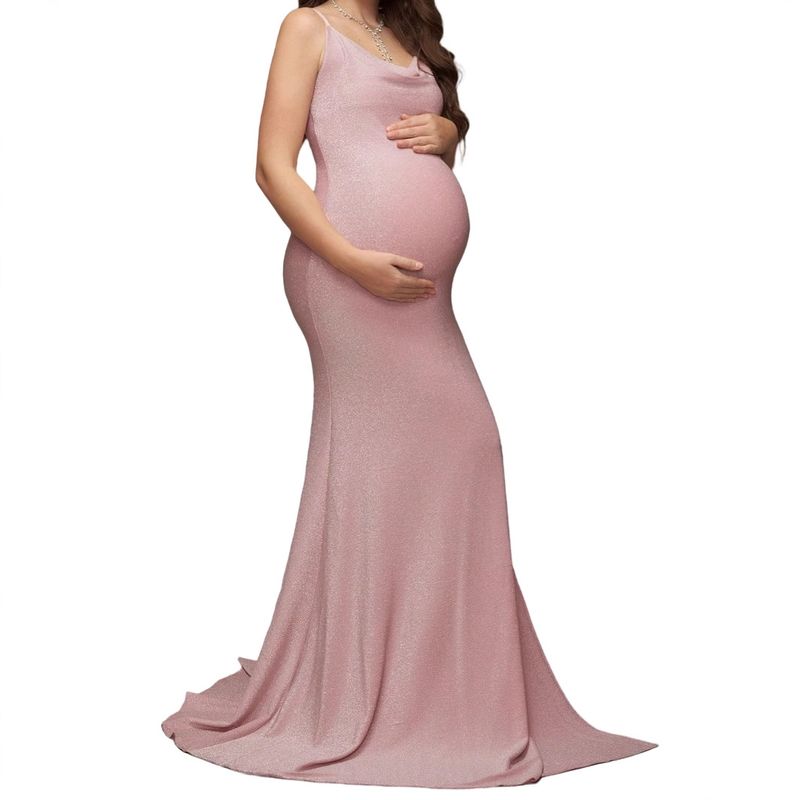 Robe de soirée rose à épaules dénudées pour femme, tenue sexy à bretelles et fente haute_voghion.com