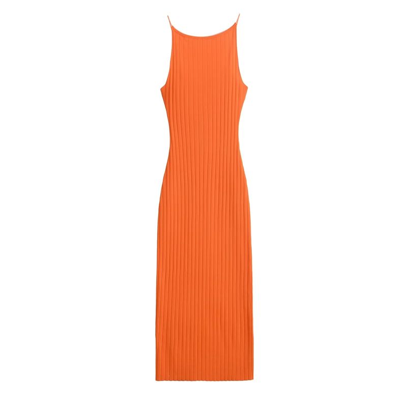 Robe midi côtelée dos nu sexy pour femme, coupe slim, nouvelle collection été 2024_voghion.com