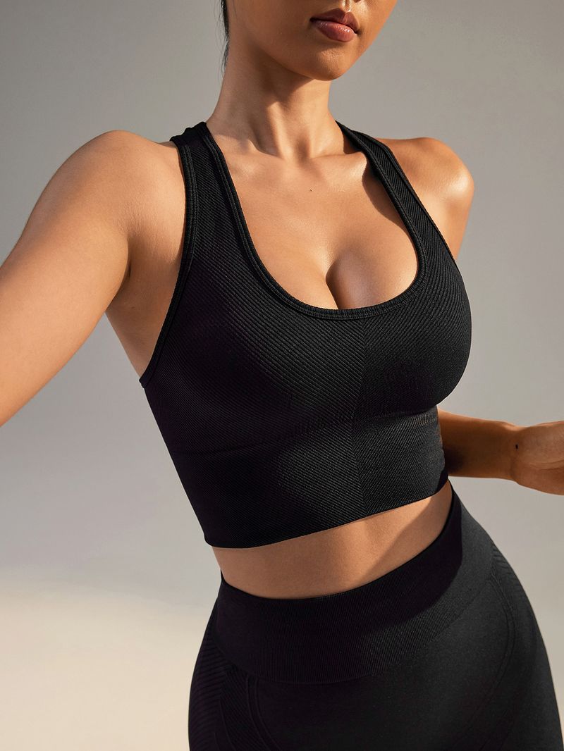 Chaleco deportivo ajustado de hilo fino para mujer con espalda de secado rápido y cuello en U para correr y hacer ejercicio, yoga y fitness, chaleco pequeño de color sólido_voghion.com