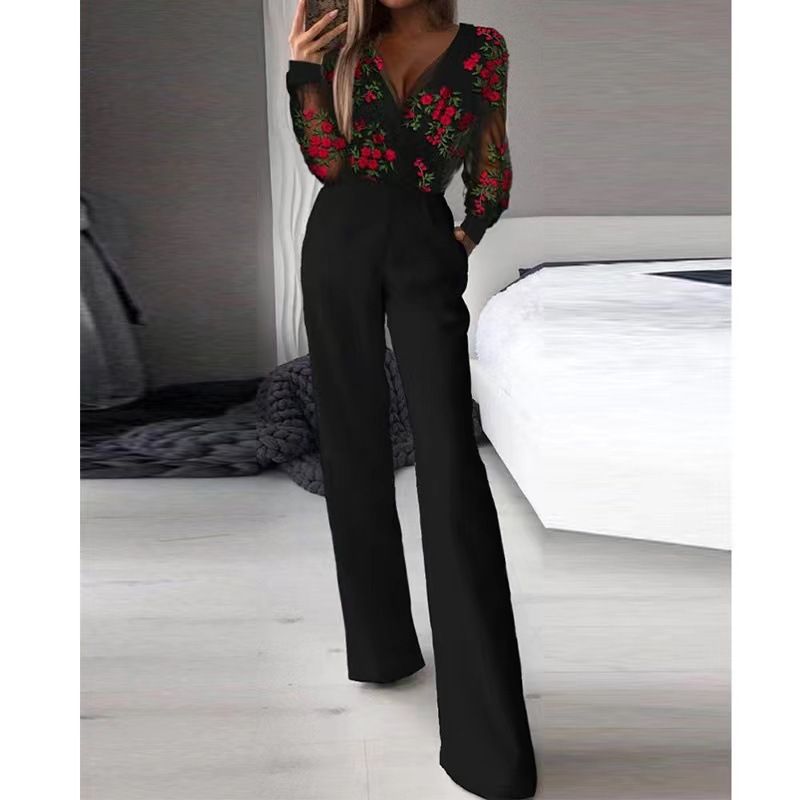 Combinaison imprimée à manches courtes et longues pour femmes, simple, épissure, mode, serrée, commerce extérieur, coupe ajustée_voghion.com