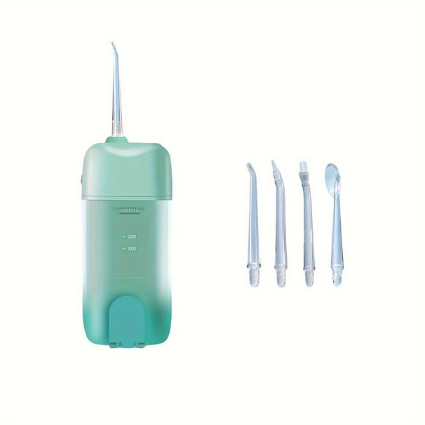 Profesionalna brezžična vodna nitka za polnjenje - Domači čistilec ust z zložljivo električno nitko za globinsko čiščenje - 4 šobe, 3 hitrosti (zelena)_voghion.com