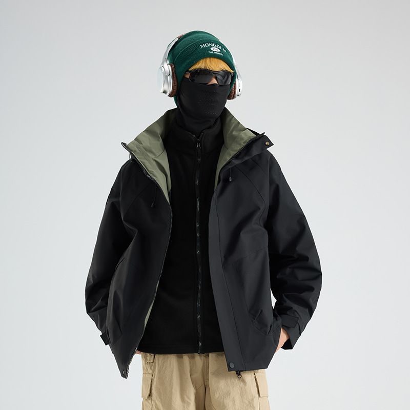 Giacca impermeabile antivento foderata in pile 3 in 1 per uomo e donna, cappuccio staccabile, cappotto da trekking all'aperto con strato interno caldo, impermeabile da trekking unisex_voghion.com