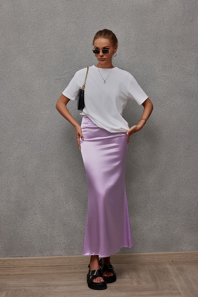 2025 Spring And Summer New Satin Silk Skirt Women's European And American Sexy Fishtail Satin Hip Skirt_voghion.com