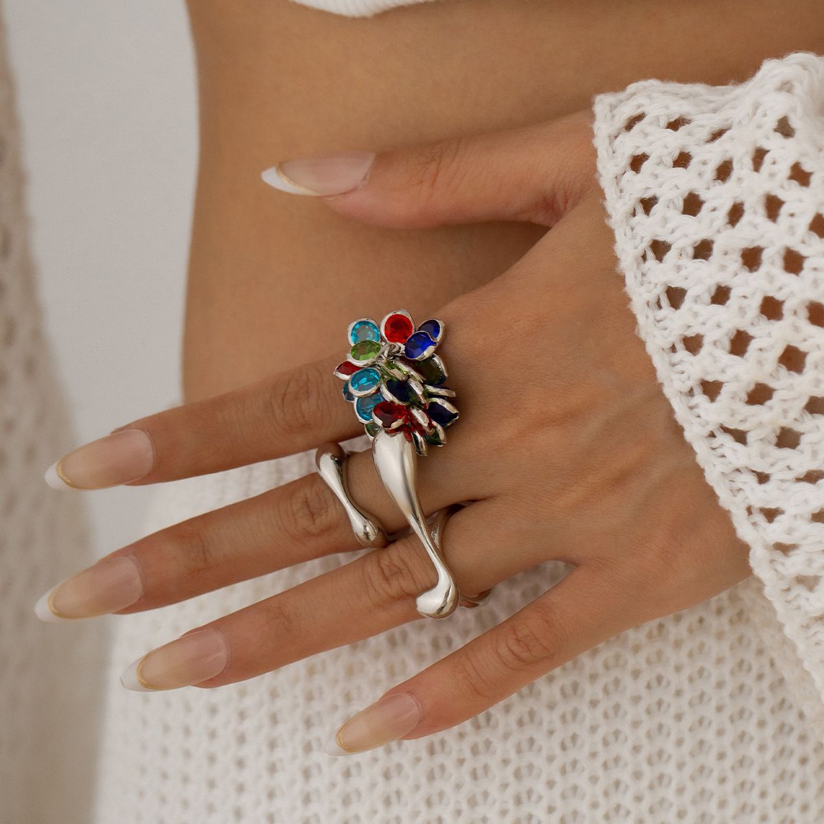 simple ins style colorful tassel pendant ring niche irregular crystal metal ring set_voghion.com