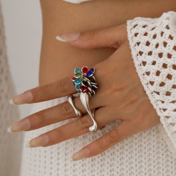 simple ins style colorful tassel pendant ring niche irregular crystal metal ring set_voghion.com