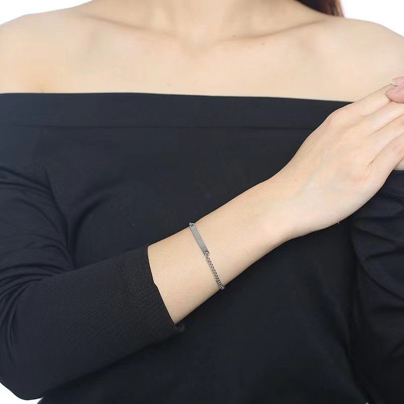 Chain High-End Titanium Steel Electroplated DIY Engraving Couple Cuban Bracelet_voghion.com