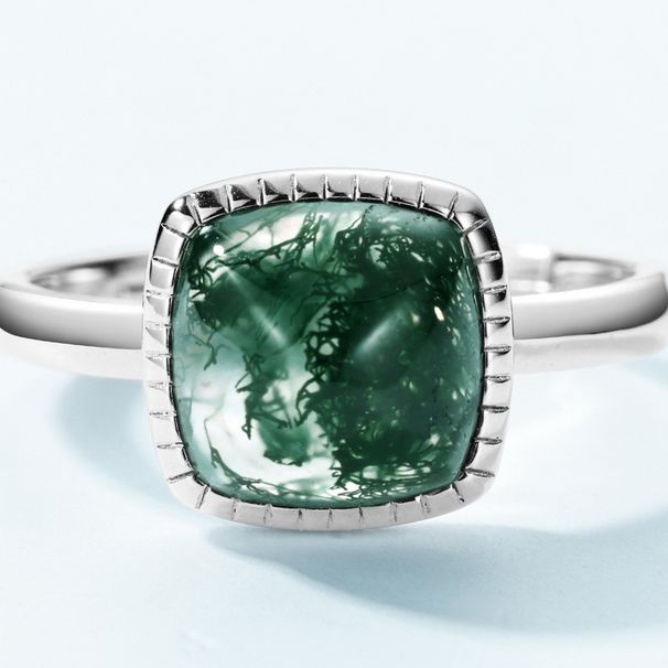 Neuer Sugar Tower Ring aus natürlichem Wassergras-Achat, S925 Silber, eingelegter grüner Moosstein-Fingerring, einfache Anpassung_voghion.com