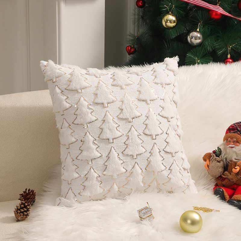 Christmas Pine Pattern Plush Back Pillow Cover Bedroom Sofa Rest Cushion Cover Does Not Contain Core_voghion.com