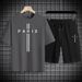 Summer Cotton Cross Print Short Sleeve + Shorts Loose Fit Sports Breathable Two-Piece Set Men's Clothing_voghion.com