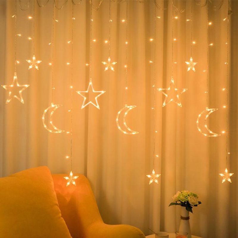 Moon & Star String Lights - Solar/USB/Battery Powered, IP65 Waterproof, 8 Lighting Modes With Remote, Warm White & Multicolor For Outdoor Decor_voghion.com