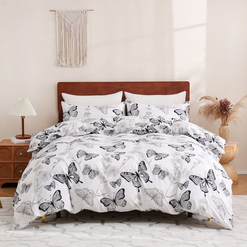 Black & White Butterfly Duvet Cover Set - 3-Piece Reversible Bedding (Double-Sided Print Hypoallergenic & Breathable Romantic Gothic Style)​_voghion.com