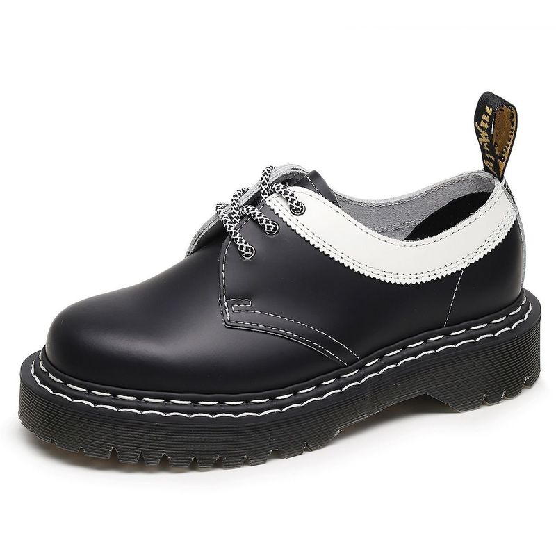 Pantofi Martin cu talpă groasă și 3 găuri, talpă joasă din piele naturală, cu linie dublă, alb-negru, casual, pentru studenți, din burete_voghion.com