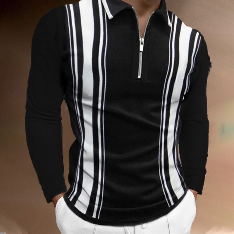 Neatkarīgās stacijas pavasara un vasaras AliExpress jaunais 3D drukātais garām piedurknēm polo krekls ar rāvējslēdzēju vīriešu T-krekls_voghion.com