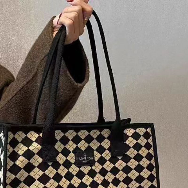 Borsa a tracolla versatile in tela da donna, grande capacità, a quadri, per studenti, pendolari, borsa a mano, tote bag, borsa per mamma_voghion.com