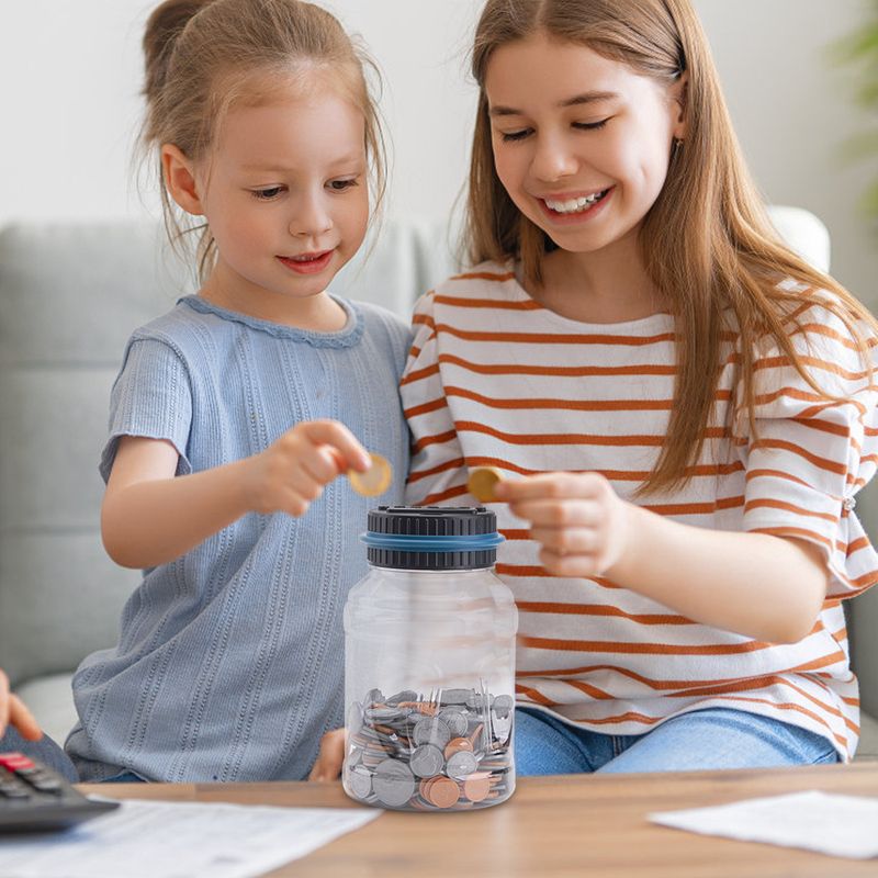 La tercera generación de alcancía contadora reconoce la cantidad de monedas estadounidenses y la pantalla LCD, y el botón de cantidad de billetes._voghion.com