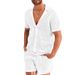 Hollow Out See-through Cool Casual Thin Outerwear Men's Short Sleeve Shorts Set_voghion.com