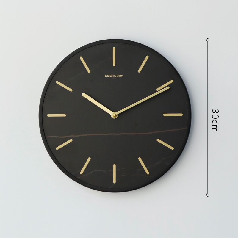Minimalist Nordic Wall Clock With Elegant Rock Plate And Metal Frame Marble Design_voghion.com