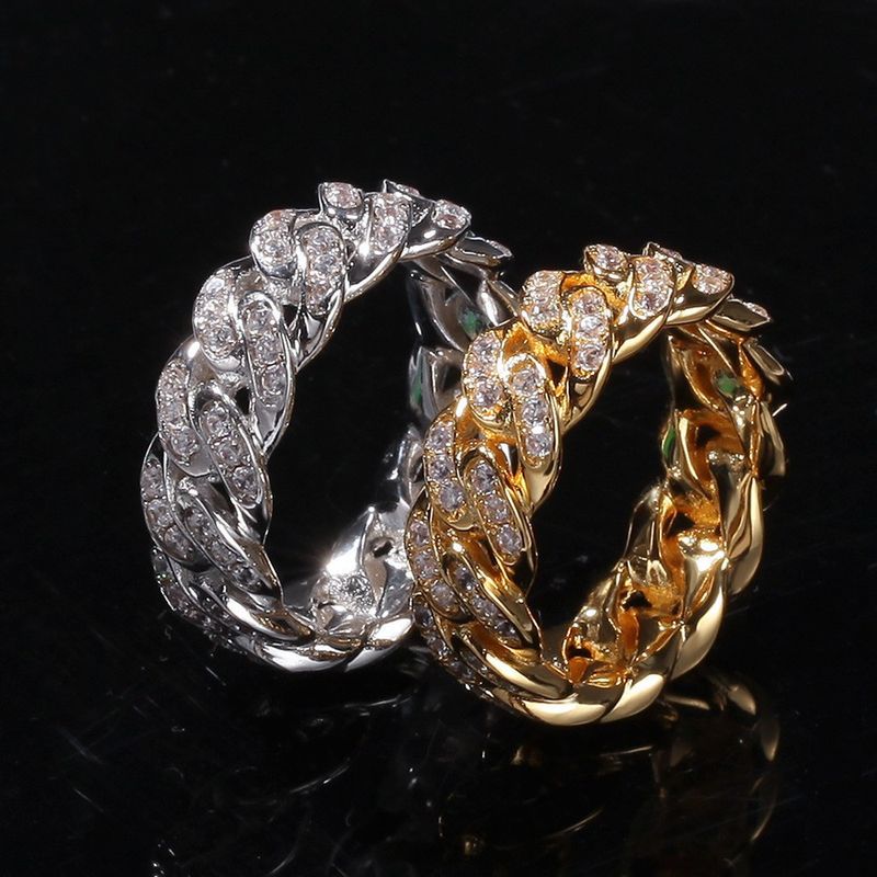 Hip Hop Zirkon Cuban Chain Herren, Set mit Zirkon, modischer und trendiger Ring für Damen_voghion.com