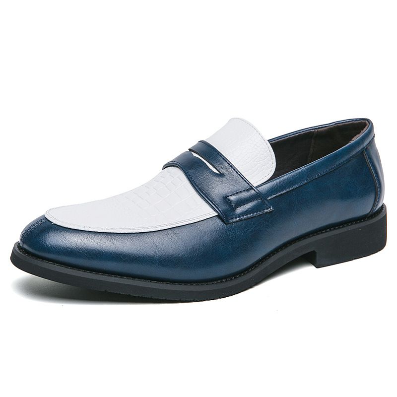 Large Size 2025 Spring Black And White Color Blocked Leather For Men, One Foot Stepping Loafers, British Business Casual_voghion.com