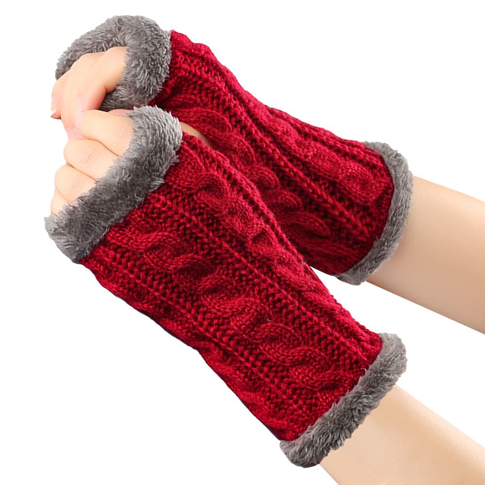 Unisex Fleece gloves Knitted figure-eight twist fingerless gloves Short warm cuff with fleece gloves_voghion.com