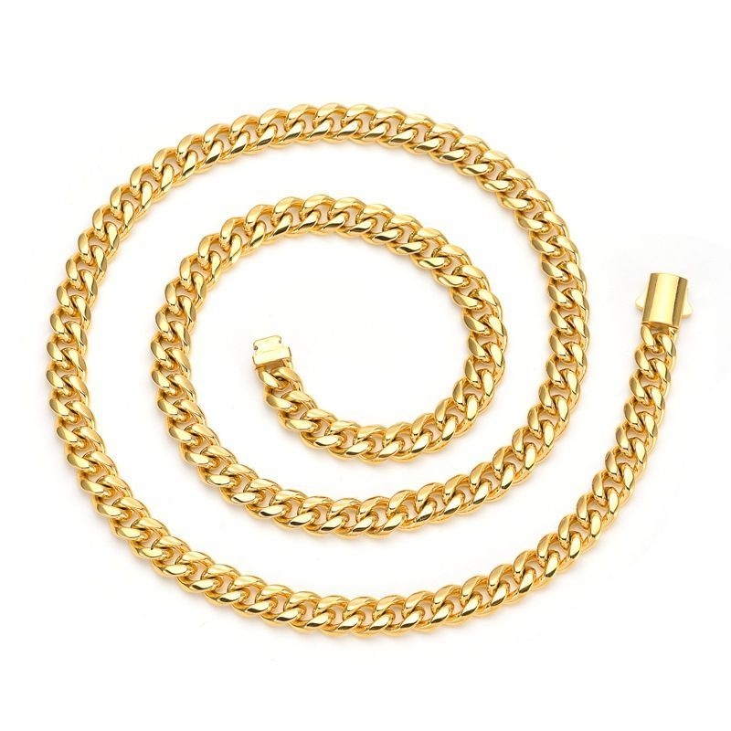 Hip Hop Men's Stainless Round Grinding Titanium Steel Plated Cuban Chain Necklace Women's_voghion.com
