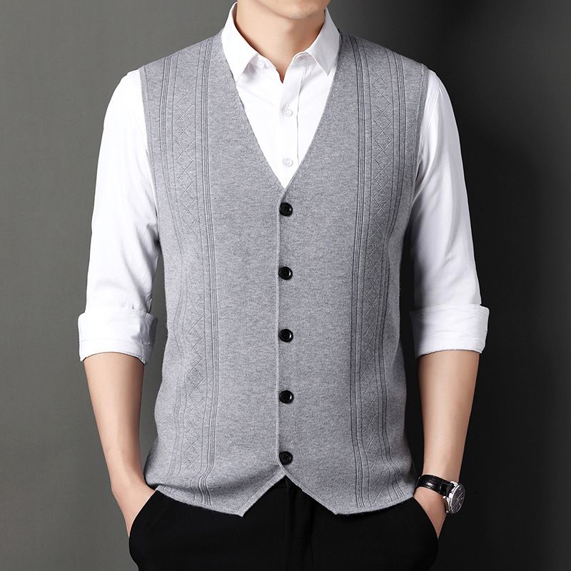 Ärmellose Strickweste für Herren – Slim Fit, gestreiftes Jacquard-Design, leichte Polyestermischung, vielseitig für Freizeit und Büro_voghion.com
