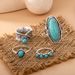 Neu Kombination Bohemian Feder Große Türkis 4-stück Set Ring_voghion.com
