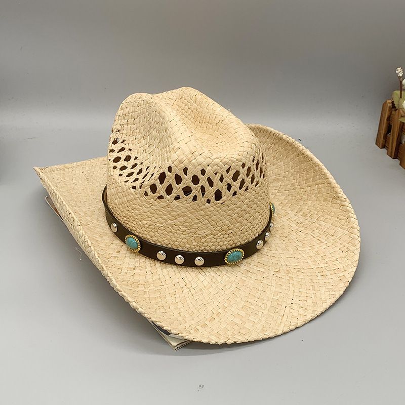 pălării de cowboy western, pălării de protecție solară pentru călătorii, pălării crețate tricotate manual din rafie_voghion.com