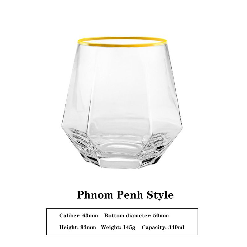 Creative European-style Lead-free Crystal Cup Glass Six-sided Gold Rim Water Cup_voghion.com