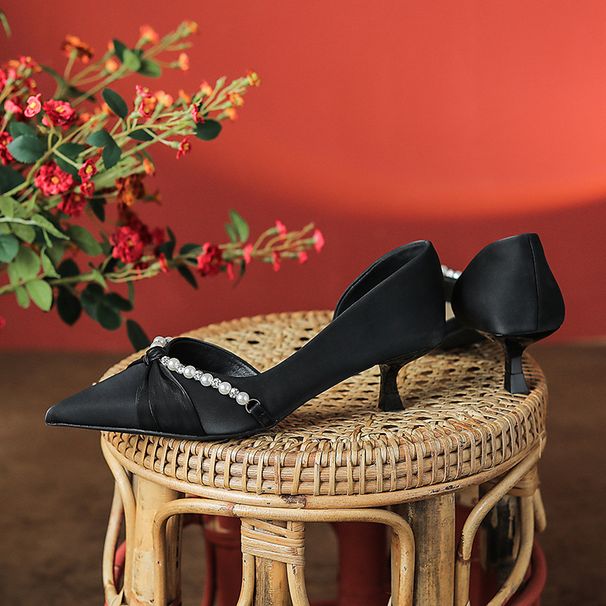 and Elegant Silk High Women's Thin Heels, Pearl Twisted Single New Wedding Shoes, Bridesmaid Shoes_voghion.com