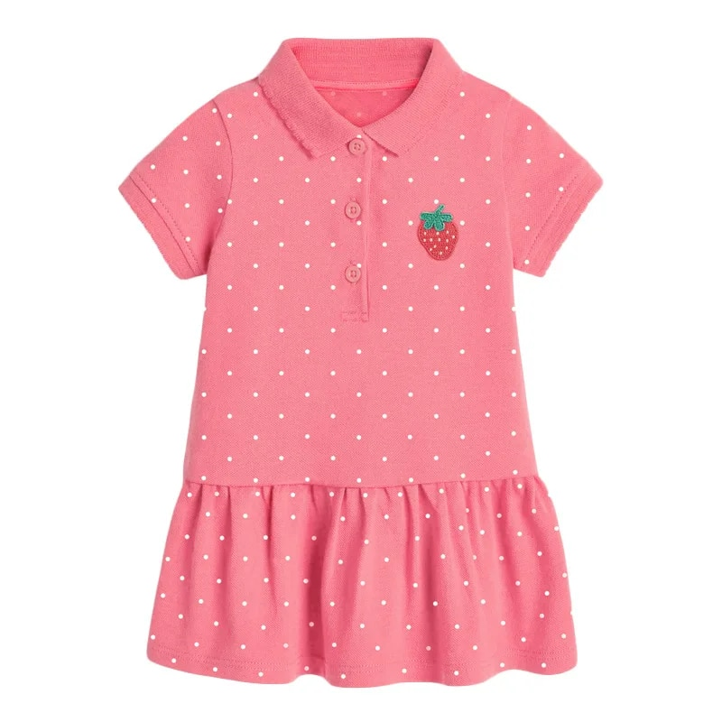 Little Maven Sommerkleidung Erdbeer-Applikationen, hübsche lässige Polokleider für Mädchen mit Umlegekragen_voghion.com