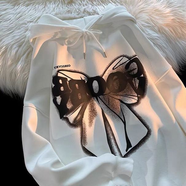 Felpa con cappuccio e stampa a fiocco di Design Niche per donna, giacca bianca con coppia hip hop americana autunnale_voghion.com