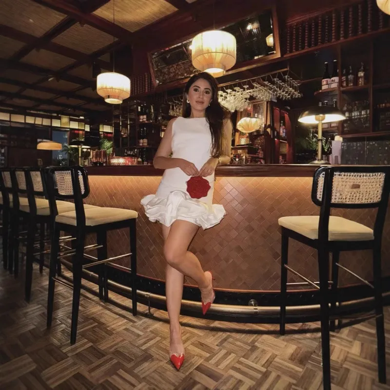 Christmas Thanksgiving Halloween Valentine's Day New Women's Fashion Style Solid Color Sleeveless Short Ruffle Dress For Women_voghion.com