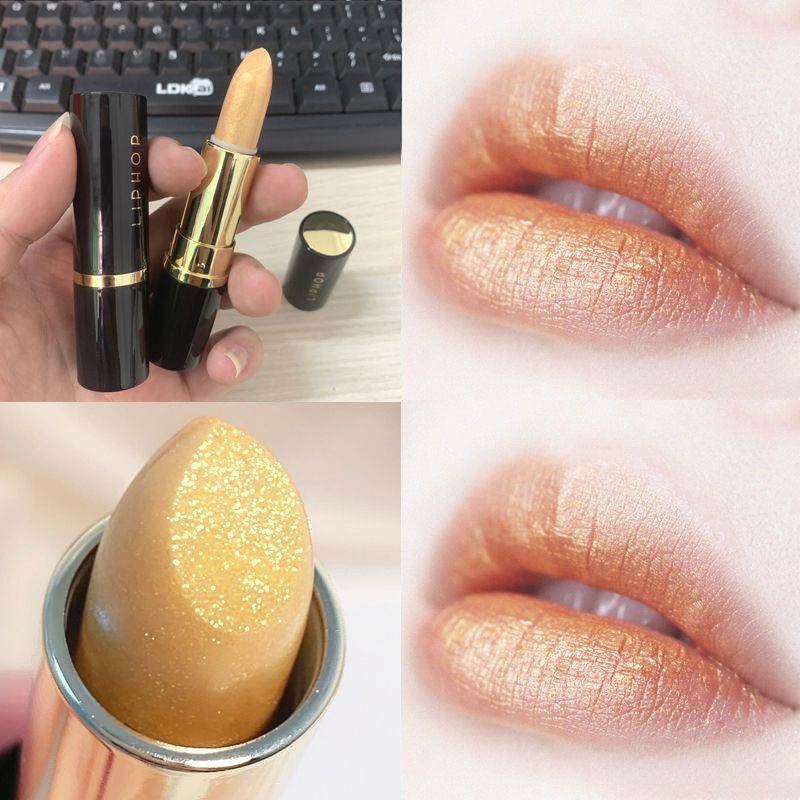 Rossetto dorato per principessa sirena scintillante con perle placcate in oro e glitter fini, celebrità di Internet, fagiolo rosso conveniente_voghion.com