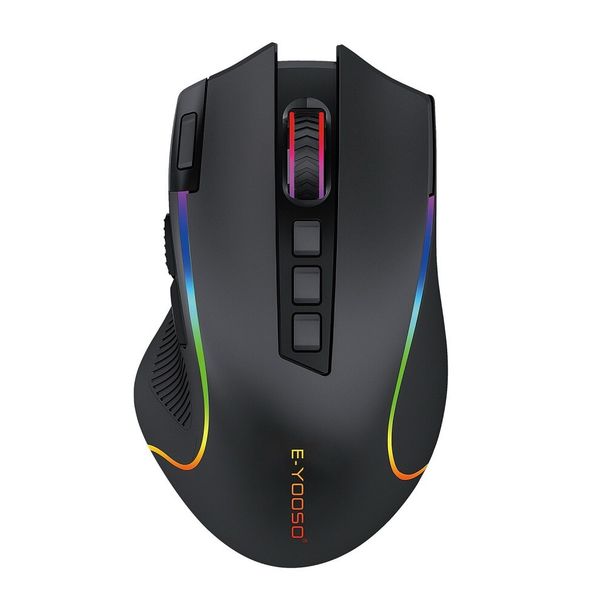 Souris de jeu sans fil E-YOOSO X-11 RGB USB 2.4G 4000 DPI 9 boutons programmable ergonomique pour ordinateur portable_voghion.com