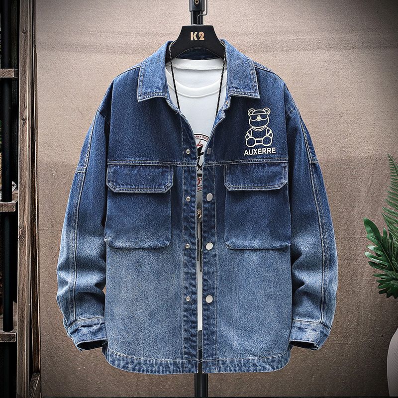 Giacca di jeans da uomo con gradiente di commercio estero primaverile e autunnale del 2022. Tendenza della moda giovanile con stampa di abiti casual versatili_voghion.com