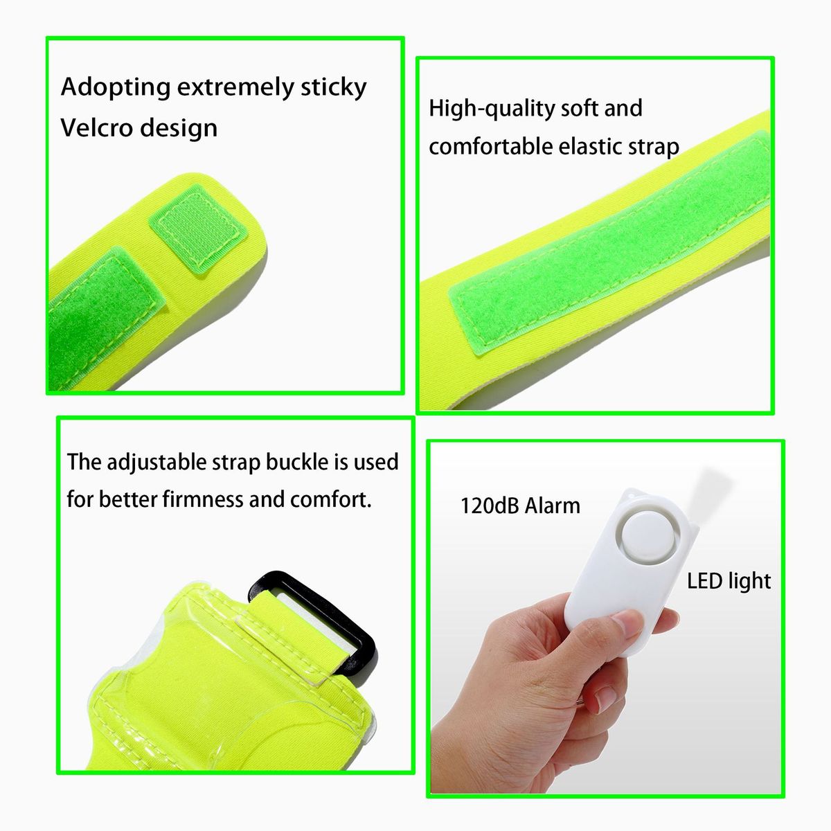 Allarme di sicurezza da polso - Allarme personale da 130 dB con flash LED per donne e bambini, avviso di autodifesa indossabile verde/bianco_voghion.com