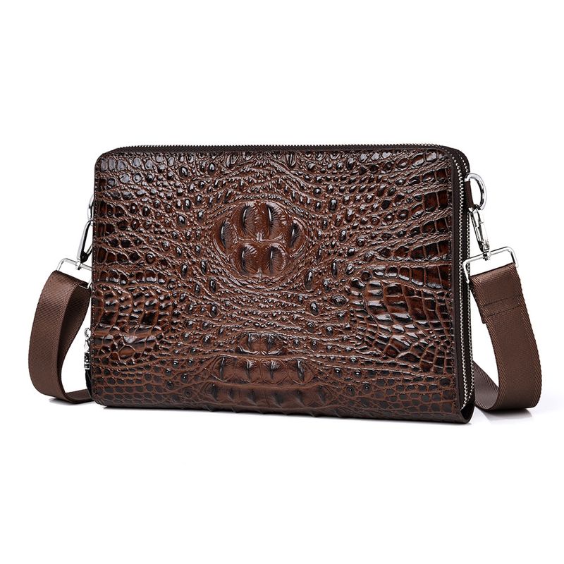 Sac messager en cuir motif crocodile pour homme – Sac à bandoulière grande capacité, style business et décontracté, sac à main design multifonctionnel_voghion.com