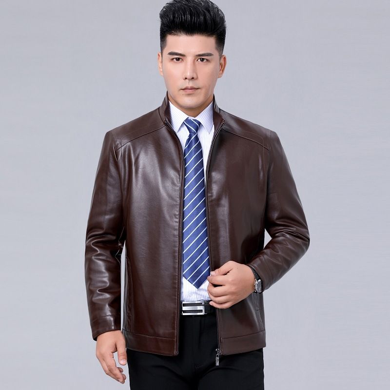 Giacca da uomo in cotone Haining, in morbida pelle di capra, con collo alto, per anziani di mezza età, primavera e autunno, sottile, da motociclista_voghion.com