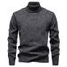 Herentrui met hoge hals en fleecevoering - Winterwarm gebreide trui, dik en zacht, stijlvolle effen kleur voor casual en kantoorkleding (M-3xl)_voghion.com