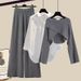 Stylisches Plus-Size-Strickpullover & Weite Hose 3-teiliges Set – Fließendes Shirt & bequeme Hose für Damen_voghion.com