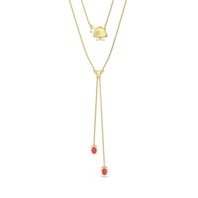 Double Layer Red Bean Ice Cream Water Drop Necklace Female Element Crystal Clavicle Chain_voghion.com