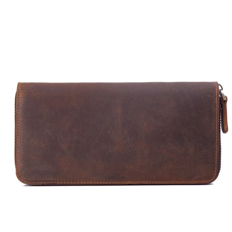 Cartera genuina personalizada de piel de Caballo Loco con capa superior, bolso largo con cremallera para hombre, bolso de mano de piel de vaca hecho a mano_voghion.com