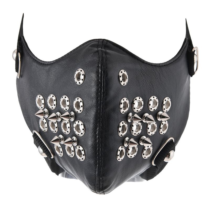 Kopfbedeckung Stil Minimalistisches schwarzes Leder Atmungsaktive Spike Nieten Legierung Gesichtsmaske Zubehör_voghion.com