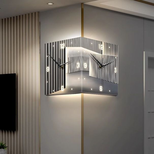 Abstract Minimalist Living Room Home Double-Sided Corner No-Drill LED Wall Wall-Mounted Clock_voghion.com