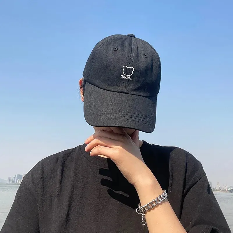 Hot Sale Bear Embroidery Women Baseball Hat Unisex Adjustable Snapback Peaked Cap Soild Color Cotton Bonnet Girls Outdoor Sport_voghion.com