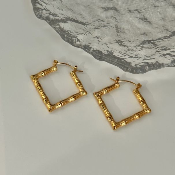 Spot Factory - Orecchini in bambù retrò con diamanti e acciaio al titanio, alla moda e di nicchia_voghion.com