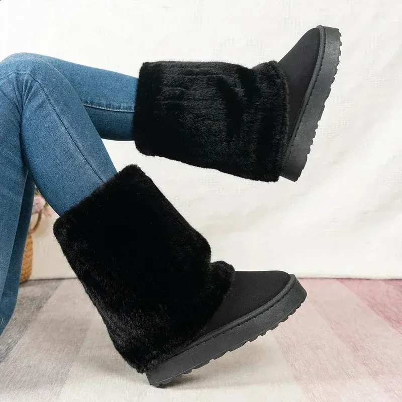 Winterstiefel für Damen aus Schneeplüsch, warm, verdickt, modisch, lässig, Wildleder, dickbesohlte Mittelrohrstiefel, Botas Mujer 240719_voghion.com